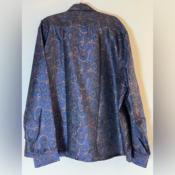 Barry.Wang Men’s Blue & Gold Long Sleeve Silk & Polyester Dress Shirt 4XL - Picture 2 of 11